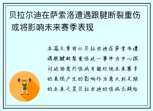 贝拉尔迪在萨索洛遭遇跟腱断裂重伤 或将影响未来赛季表现