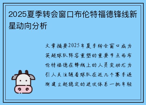 2025夏季转会窗口布伦特福德锋线新星动向分析